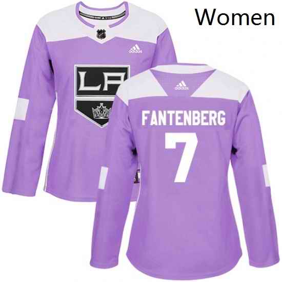 Womens Adidas Los Angeles Kings 7 Oscar Fantenberg Authentic Purple Fights Cancer Practice NHL Jersey